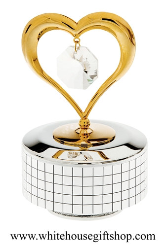 Gold Heart & Crystal Music Box with SwarovskiÂ® Crystals