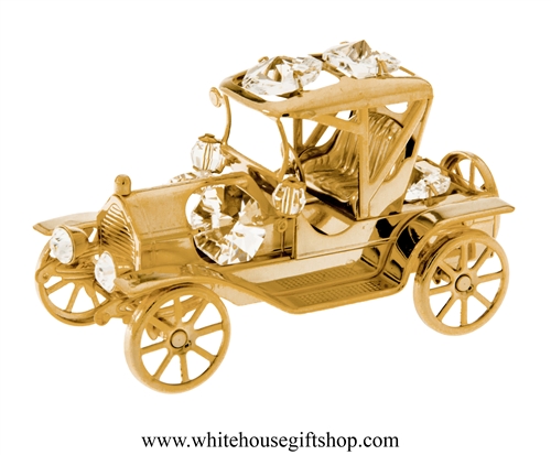 Gold Fanciful Henry Ford Model T Car Ornament with SwarovskiÂ® Crystals