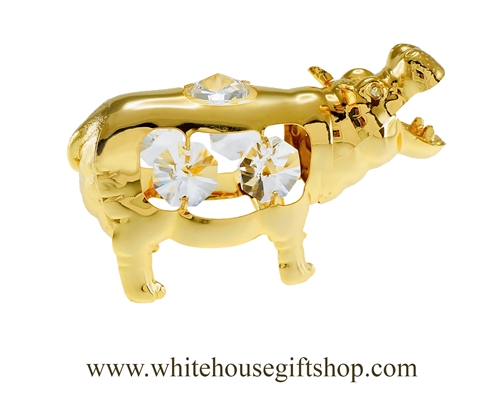 Gold Hippopotamus Ornament with SwarovskiÂ® Crystals