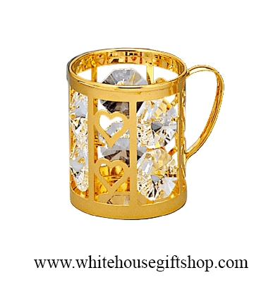 Gold Holiday Mug Ornament with SwarovskiÂ® Crystals
