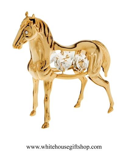 Gold Young Foal Horse desk model with SwarovskiÂ® Crystals