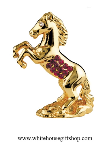 Gold Chinese Zodiac Year of the Horse Table Top Display with Ruby Red SwarovskiÂ® Crystals