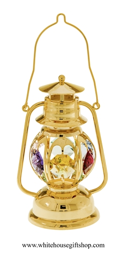 Gold Colored Classic Lantern Desk Model with Golden Yellow, Rose, Sky Blue, Light Pink, Violet, Mint Green, & Clear Swarovski Crystals