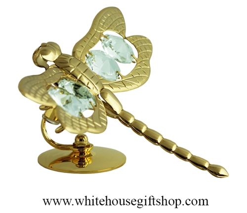 Gold Large Dragonfly Table Top Display with SwarovskiÂ® Crystals