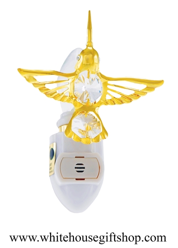 Gold Mini Hummingbird Nightlight with SwarovskiÂ® Crystals