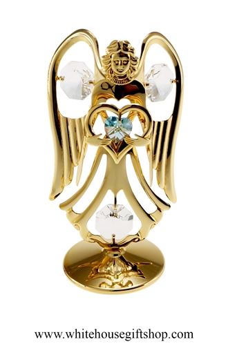 Gold Guardian Angel Birthstone Collection: March with Aquamarine Colored & Clear SwarovskiÂ® Crystals