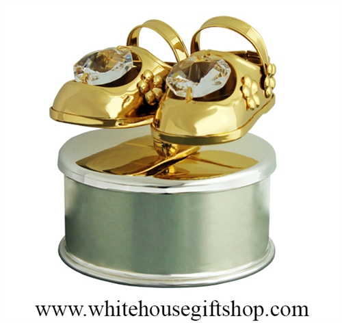 Gold Baby Mary Jane Booties Jewelry Box with SwarovskiÂ® Crystals