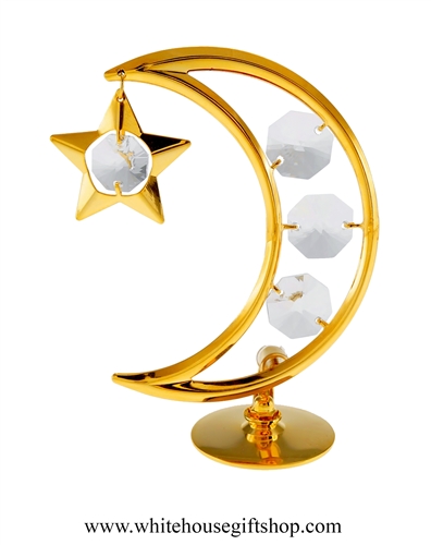 Gold Crescent Moon & Star Table Top Display with SwarovskiÂ® Crystals