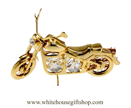 Gold Classic Motorcycle Ornament with SwarovskiÂ® Crystals