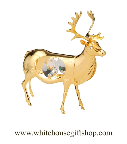 Gold North American Elk Ornament with Swarovski Crystals