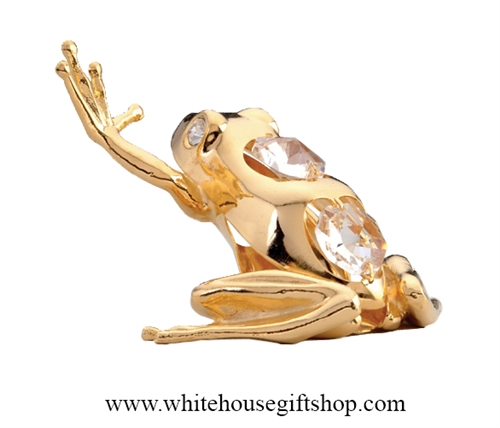 Gold Northern Frog Waving Ornament with Swarovski Crystals