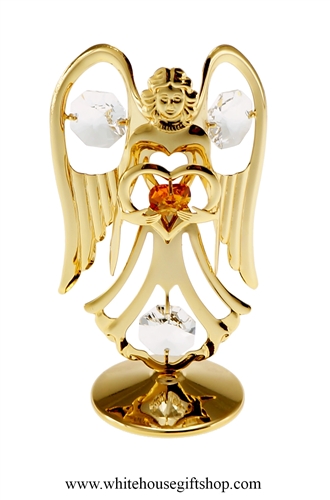 Gold Guardian Angel Birthstone Collection: November with Citrine Orange Colored & Clear Swarovski Crystals