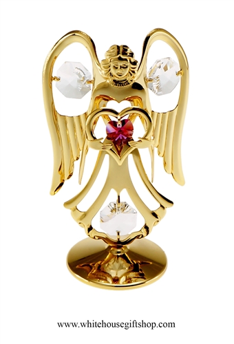 Gold Guardian Angel Birthstone Collection: October with Tourmaline Pink Colored & Clear Swarovski Crystals