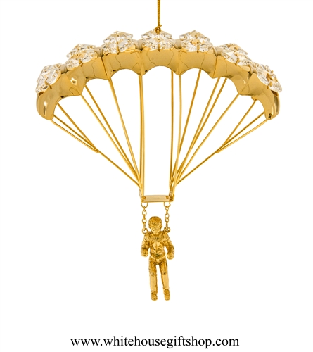 Gold Parachute Jumper Ornament with Swarovski Crystals