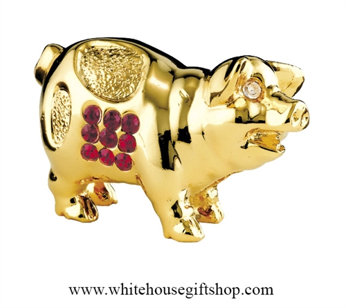 Gold Chinese Zodiac Year of the Pig Table Top Display with Ruby Red Swarovski Crystals