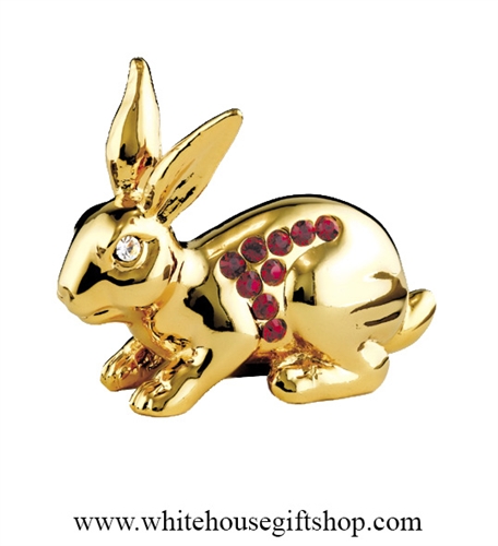 Gold Chinese Zodiac Year of the Rabbit Table Top Display with Ruby Red Swarovski Crystals