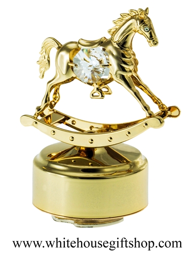 Gold Classic Rocking Horse Music Box with SwarovskiÂ® Crystals