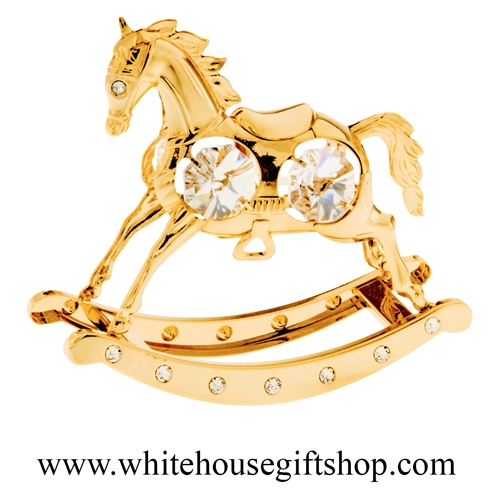 Gold Classic Rocking Horse Toy Table Top Display with SwarovskiÂ® Crystals