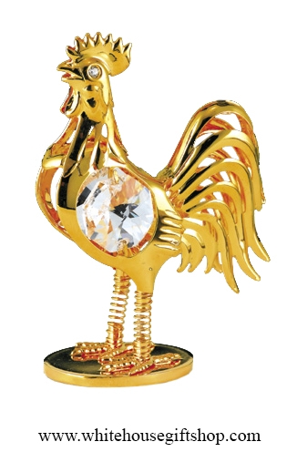 Gold Rooster Table Top Display with Swarovski Crystals
