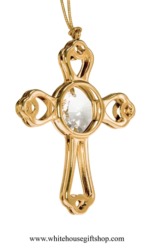 Gold Rounded Cross Ornament with Swarovski Crystals