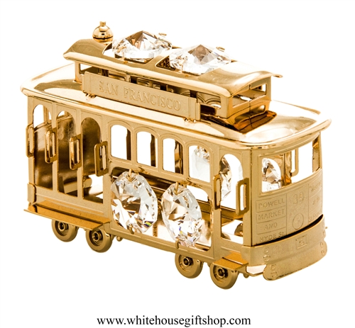 Gold San Francisco Cable Car Ornament with Swarovski Crystals