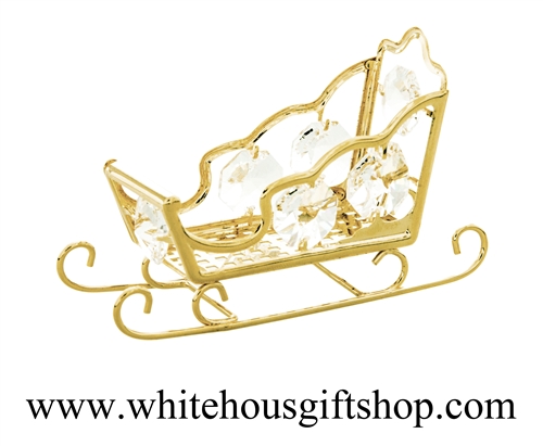 Gold Santa's Holiday Sleigh Ornament with Swarovski Crystals