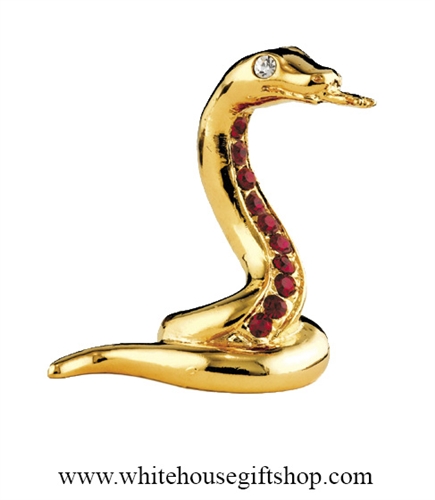 Gold Chinese Zodiac Year of the Snake Table Top Display with Ruby Red Swarovski Crystals