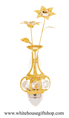 Gold Vase of Starflowers Nightlight with SwarovskiÂ® Crystals