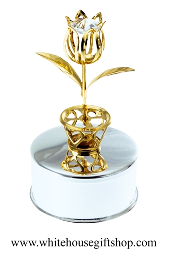 Gold Tulip Flower Jewelry Box with Swarovski Crystals