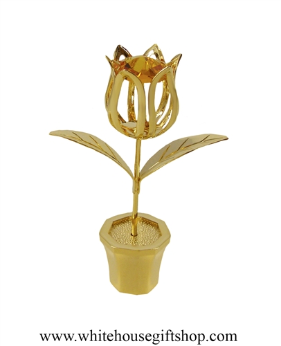 Gold Potted Tulip Table Top Display with Topaz Yellow SwarovskiÂ® Crystals