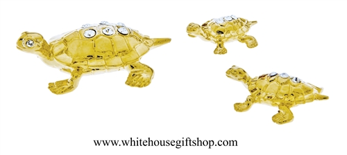 Gold Turtle Family Table Top Collection with Swarovski Crystals