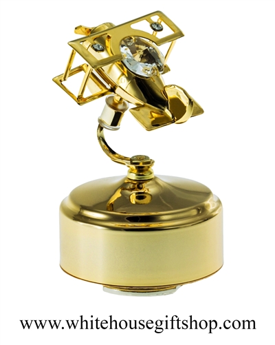 Gold Mini Aeroplane Music Box with SwarovskiÂ® Crystals