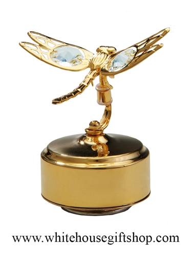 Gold Mini Dragonfly Music Box with SwarovskiÂ® Crystals