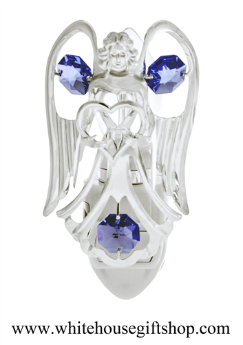 Silver Angel Holding a Heart Nightlight with SwarovskiÂ® Crystals