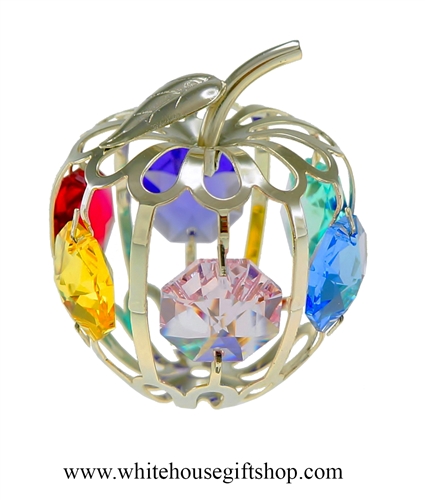 Silver Mini Apple Ornament with Light Pink, Aquamarine, Golden Yellow, Rose, Violet, & Rose Swarovski Crystals