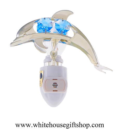 Silver Playful Dolphin Nightlight with SwarovskiÂ® Crystals