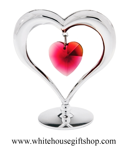 Silver Heart Table Top Display with Ruby Red SwarovskiÂ® Crystals