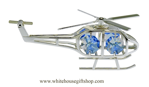 Silver Fanciful Marine One Ornament with Medium Blue Swarovski Crystals