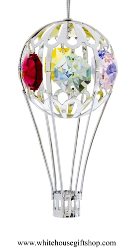 Silver Hot Air Balloon Ornament with Mint Green, Golden Yellow, Rose, Clear, Sky Blue & Light Pink Swarovski Crystals