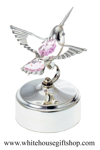 Silver Mini Hummingbird Music Box with Lilac Purple SwarovskiÂ® Crystals