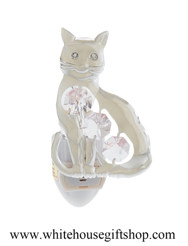 Silver Kitty Cat Nightlight with SwarovskiÂ® Crystals