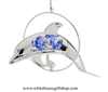 Silver Mini Dolphin Circle Ornament with Ocean Blue Swarovski Crystals