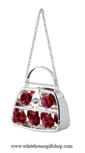 Silver Cross Shoulder Purse Ornament with Ruby Red Swarovski Crystals