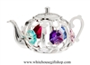 Silver Tea Kettle Ornament with Mint Green, Violet, Rose, Clear, Sky Blue & Light Pink Swarovski Crystals