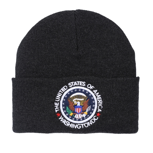 Charcoal Knit Beanie Hat with Seal of the President