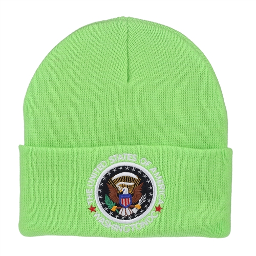 Green Beanie Hat with Seal of the President