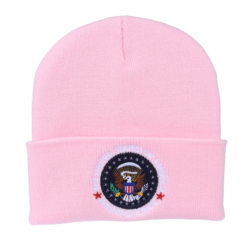 Pink Knit Beanie Hat with Seal of the President