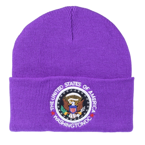 Purple Knit Beanie Hat with Seal of the President