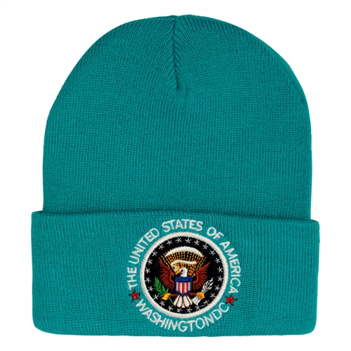 Turquoise Beanie Hat with Seal of the President, Washington DC
