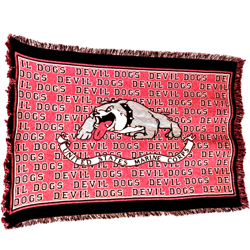 US Marine Corps Blanket, Devil Dog Logo, Military Throw, USMC Blankets, Made in USA, 100% Luxury Quality Cotton Throws, Machine Wash and Dry, See Matching Pillow